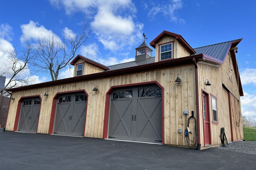 Tan and gray detached unit with custom garage dimensions